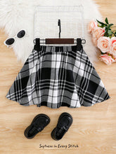 Young Girl Elegant Textured Plaid Sun-Pleated A-Line Skirt, Stylish College Style
